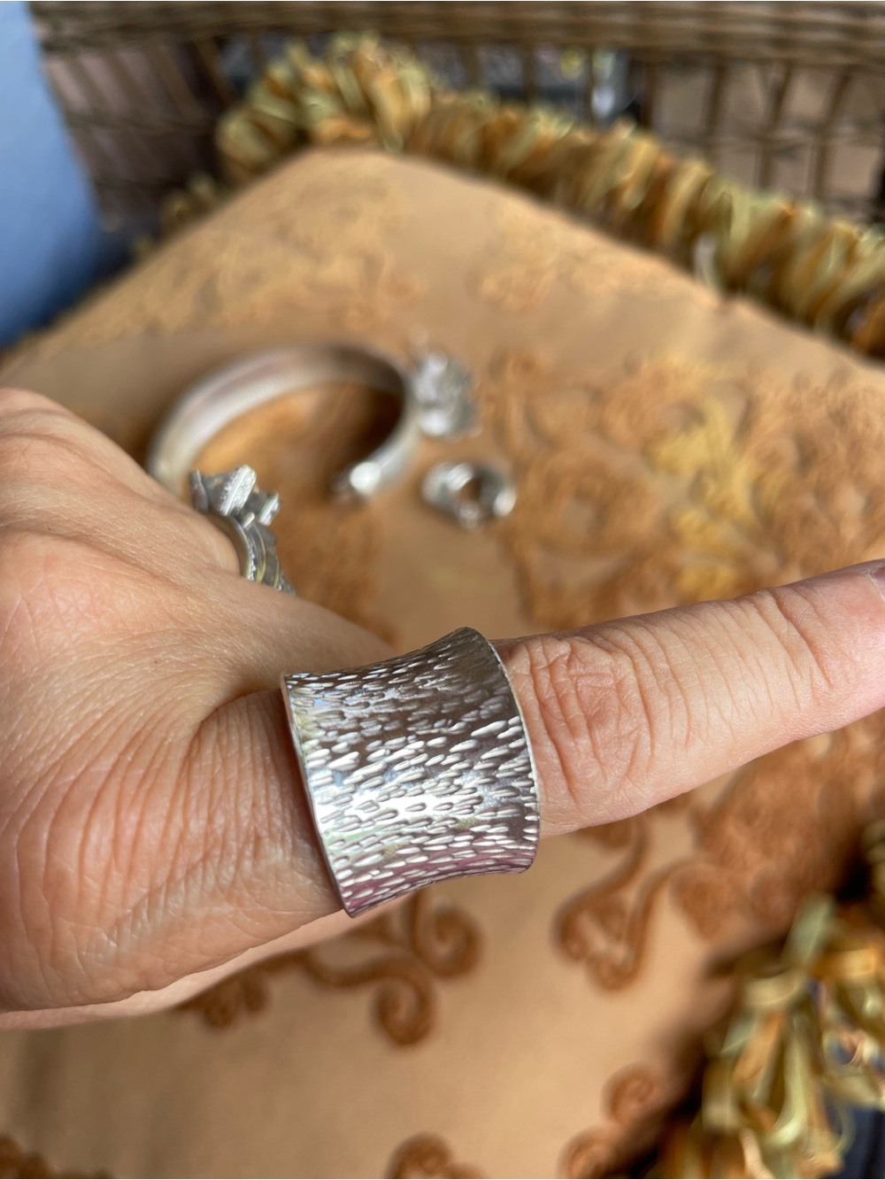 Wide Hammered Silver Textured Ring for Women